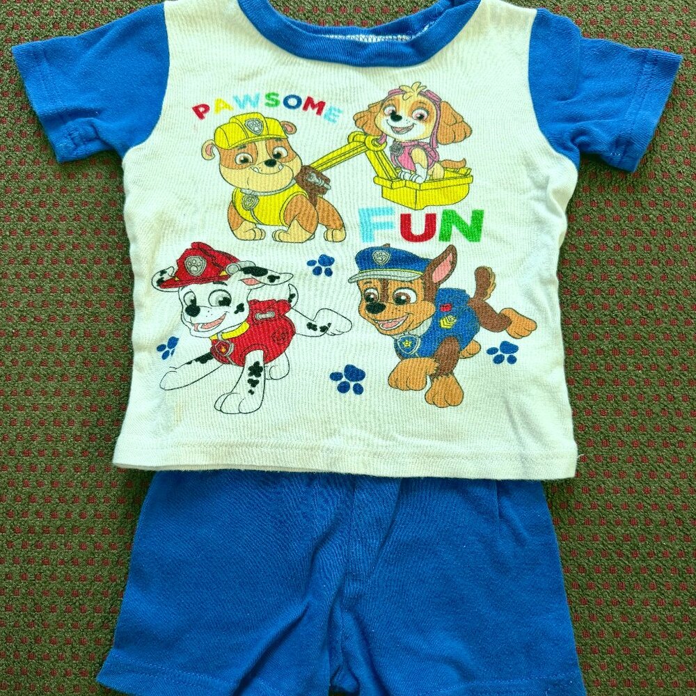 Paw Patrol Boys 2T 2-Piece Shirt Shorts Set Nickelodeon Toddler Blue EUC